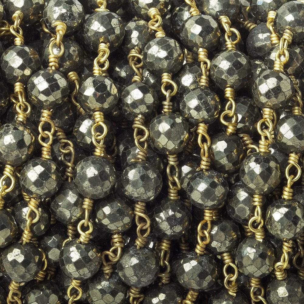 6.5mm Pyrite faceted round Gold plated Chain by the foot 23 beads (ONLINE ORDER ONLY)