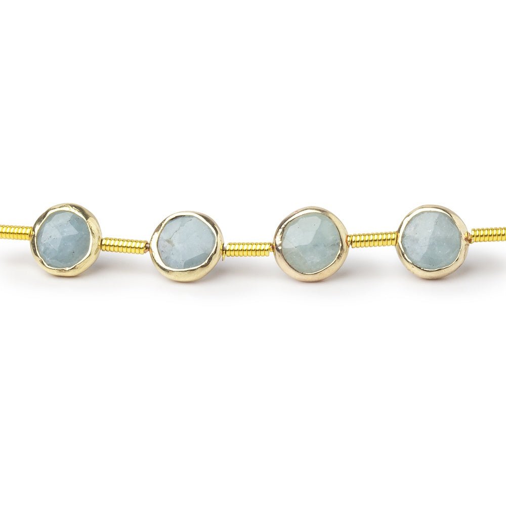 6.5mm Vermeil Bezel Aquamarine Faceted Coin Strand 20 Beads (ONLINE ORDER ONLY)