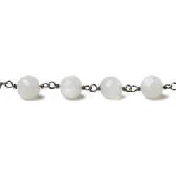 6.5mm White Moonstone faceted round Black Gold .925 Silver Chain by the foot 24 pieces