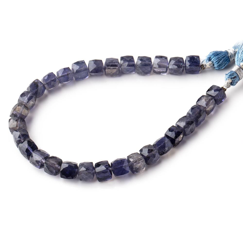 6.5x6.5mm Iolite faceted cubes 8 inch 30 beads AA (ONLINE ORDER ONLY)