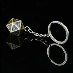 Metal D20 w/ Purple Glitter Keychain Analogue Font d20 (Online Only)