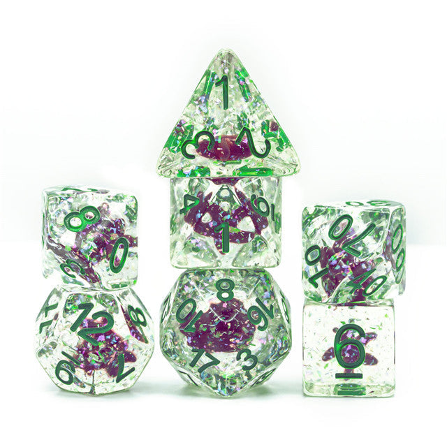 Green w/Purple Starfish Dice 7-Dice Set Resin Dungeons and Dragons Dice (Online Only)