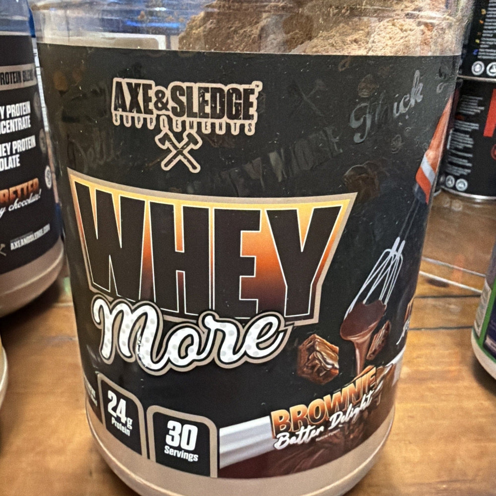 SEALED - Axe & Sledge Whey More BROWNIE BATTER DELIGHT - 37.88 oz. EXP. 10/2026 (ONLINE ORDER ONLY)
