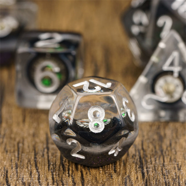 Compass Dice 7-Dice Set Clear w/ Moving Compass Inside Glitter Base Dnd (Online Only)