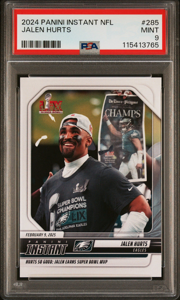 Graded 2024 Panini Instant NFL Jalen Hurts #285 Football Card PSA 9 Mint