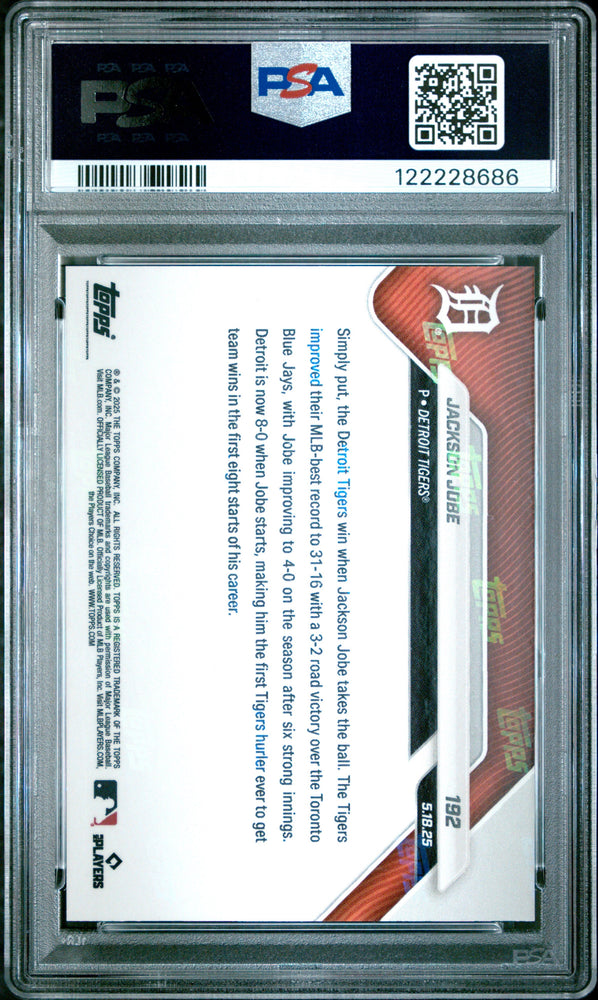 Graded 2025 Topps Now Jackson Jobe #192 Orange Foil /25 Rookie RC Baseball Card PSA 10 Gem Mint