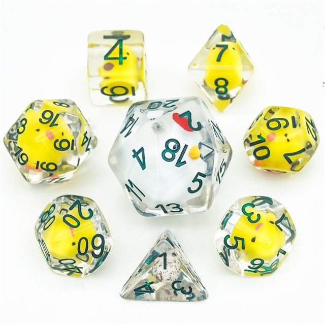 Chicken Family 7-Dice Set w/Green Numbers Dnd Dice Set + 30mm d20 (Online Only)
