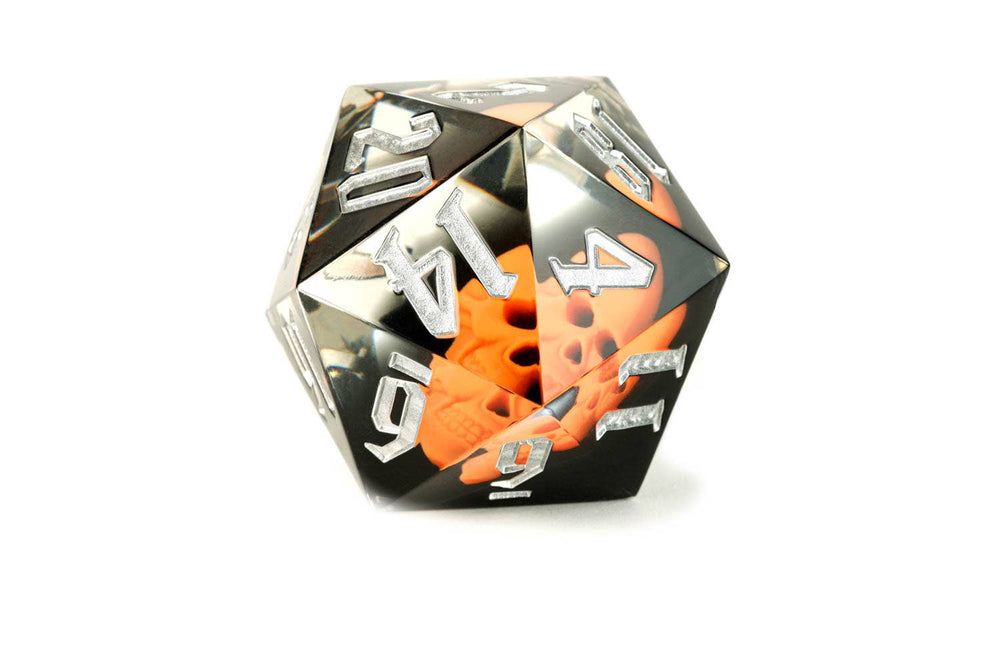 Mega D20 WITH Glowing Skull Hand Crafted 55mm Sharp Edge