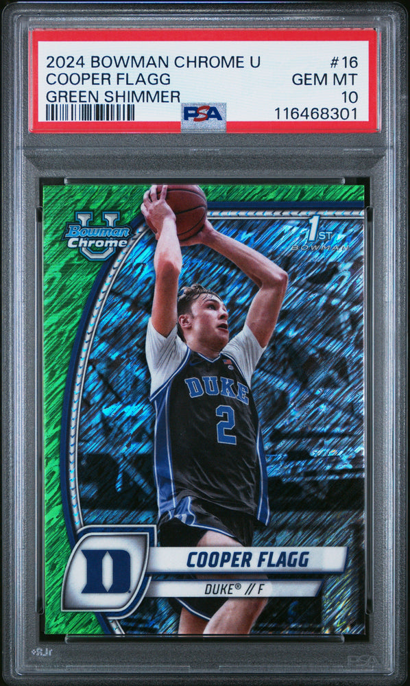 Graded 2024 Topps Bowman Chrome U Cooper Flagg #16 Green Shimmer Rookie RC Basketball Card PSA 10 Gem Mint (ONLINE ORDER ONLY)