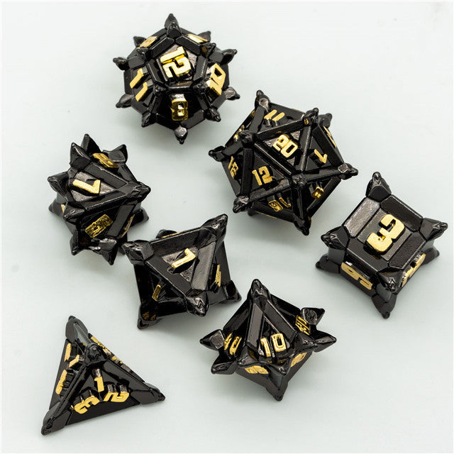 Black w/Gold Pinwheel Strengthened Metal 7-Dice Set | Metal DND Dice (Online Only)