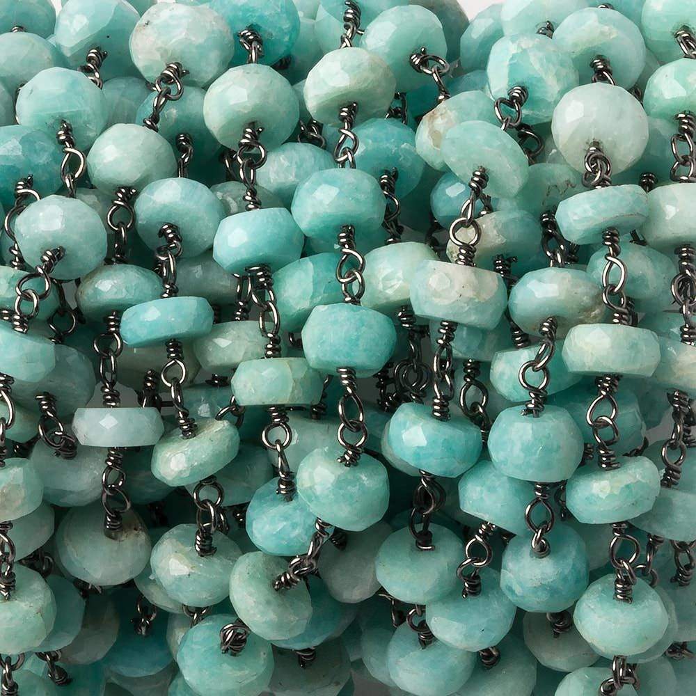 6mm Amazonite faceted rondelle Black Gold plated Chain by the foot 30 beads (ONLINE ORDER ONLY)