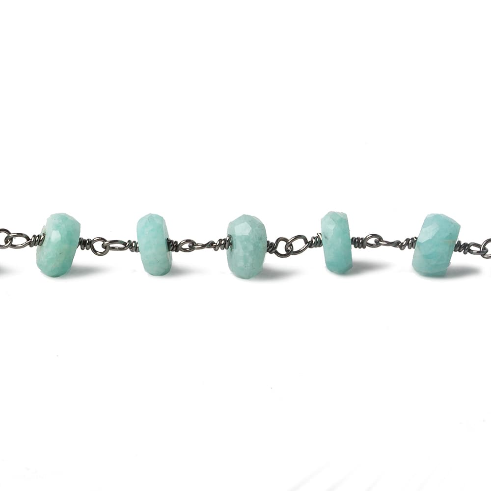 6mm Amazonite faceted rondelle Black Gold plated Chain by the foot 30 beads (ONLINE ORDER ONLY)