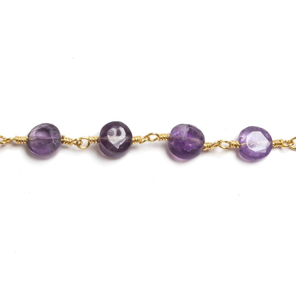 6mm Amethyst plain coin Gold plated Chain by the foot 26 pieces (ONLINE ORDER ONLY)