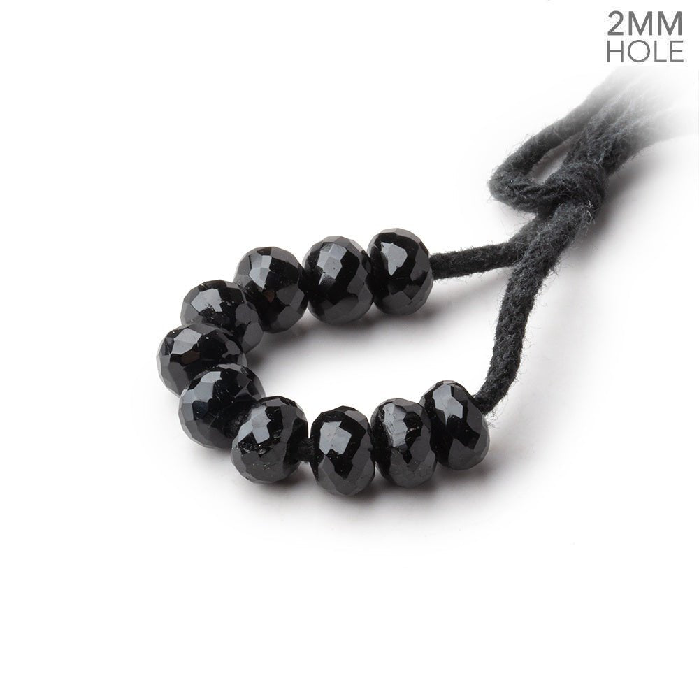 6mm Black Tourmaline 2mm Large Hole Faceted Rondelle Beads Set of 10 (ONLINE ORDER ONLY)