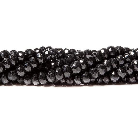 6mm Black Tourmaline Faceted Rondelle 14 inch 94 Beads (ONLINE ORDER ONLY)