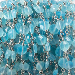 6mm Blue Chalcedony faceted coin Silver Chain by the foot 25 pieces (ONLINE ORDER ONLY)