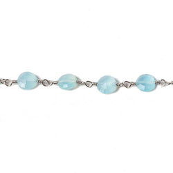 6mm Blue Chalcedony faceted coin Silver Chain by the foot 25 pieces (ONLINE ORDER ONLY)