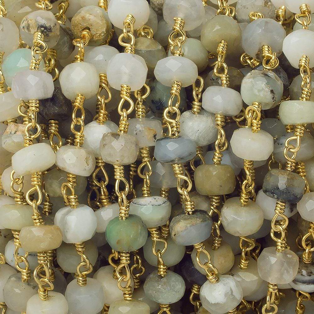 6mm Blue Peruvian Opal faceted rondelle Gold Chain by the foot 28 pieces (ONLINE ORDER ONLY)
