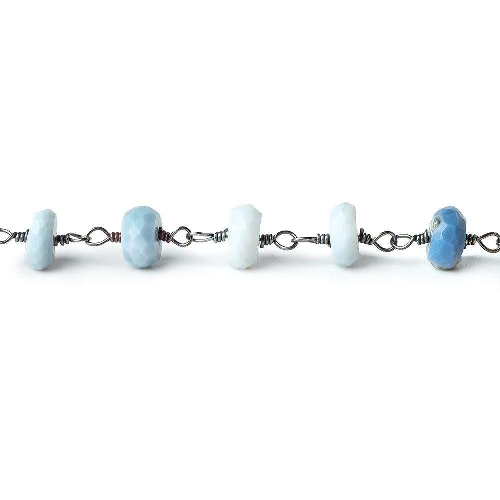 6mm Owyhee Denim Blue Opal faceted rondelle Black Gold Chain by the foot 30 pcs (ONLINE ORDER ONLY)
