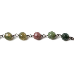 6mm Fancy Jasper faceted round Black Gold chain by the foot 28 pieces (ONLINE ORDER ONLY)