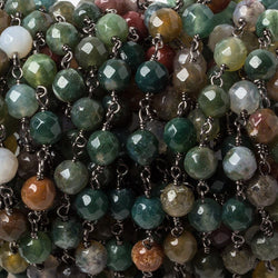 6mm Fancy Jasper faceted round Black Gold chain by the foot 28 pieces (ONLINE ORDER ONLY)