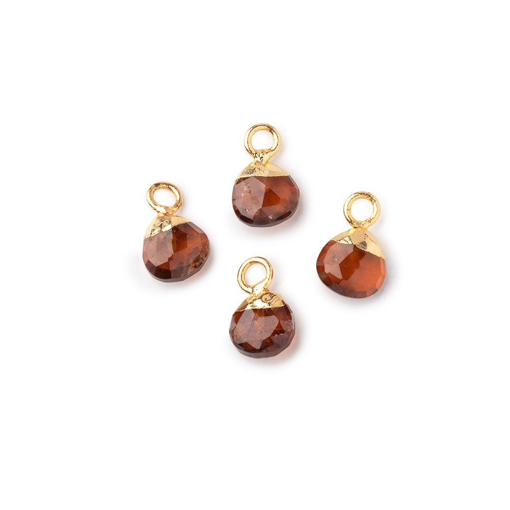 6mm Gold Leafed Hessonite Garnet Faceted Heart Set of 4 Pendants (ONLINE ORDER ONLY)