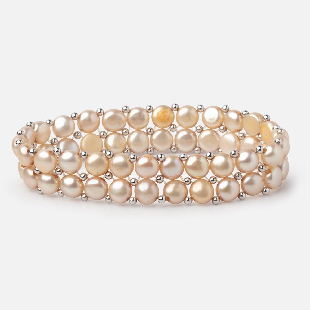 6mm Golden Double Drilled Button Pearls 7 inch 50 Beads (ONLINE ORDER ONLY)