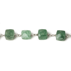 6mm Green Aventurine faceted cube .925 Silver Chain by the foot 29 pieces (ONLINE ORDER ONLY)