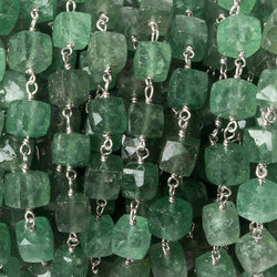 6mm Green Aventurine faceted cube .925 Silver Chain by the foot 29 pieces (ONLINE ORDER ONLY)