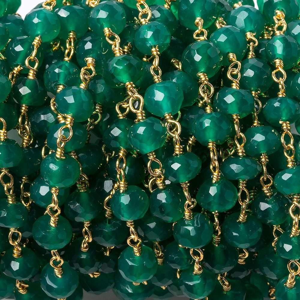 6mm Green Onyx faceted rondelle Gold Chain by the foot 30 pieces (ONLINE ORDER ONLY)