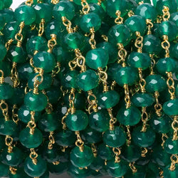 6mm Green Onyx faceted rondelle Gold Chain by the foot 30 pieces (ONLINE ORDER ONLY)
