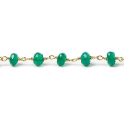6mm Green Onyx faceted rondelle Gold Chain by the foot 30 pieces (ONLINE ORDER ONLY)