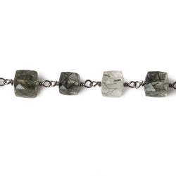 6mm Green Tourmalinated faceted cube Black Gold .925 Silver Chain by the foot 29 pieces