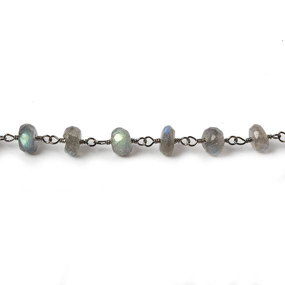 6mm Labradorite faceted rondelle Black Gold Plated Chain by the foot 30 pcs (ONLINE ORDER ONLY)