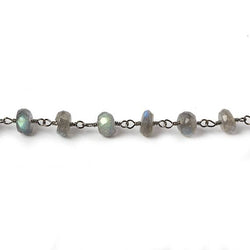 6mm Labradorite faceted rondelle Black Gold Plated Chain by the foot 30 pcs (ONLINE ORDER ONLY)