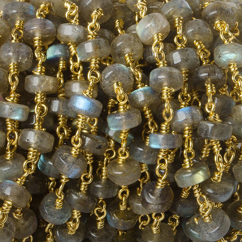 6mm Labradorite plain Heishi Gold Plated Chain by the foot (ONLINE ORDER ONLY)