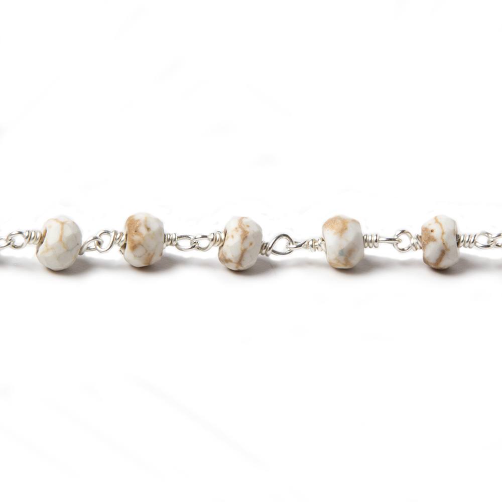 6mm Matte Howlite faceted rondelle Silver plated Chain by the foot 28 pieces (ONLINE ORDER ONLY)