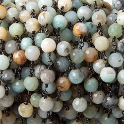 6mm MultiColor Amazonite faceted round Black Gold chain by the foot 26 pcs (ONLINE ORDER ONLY)