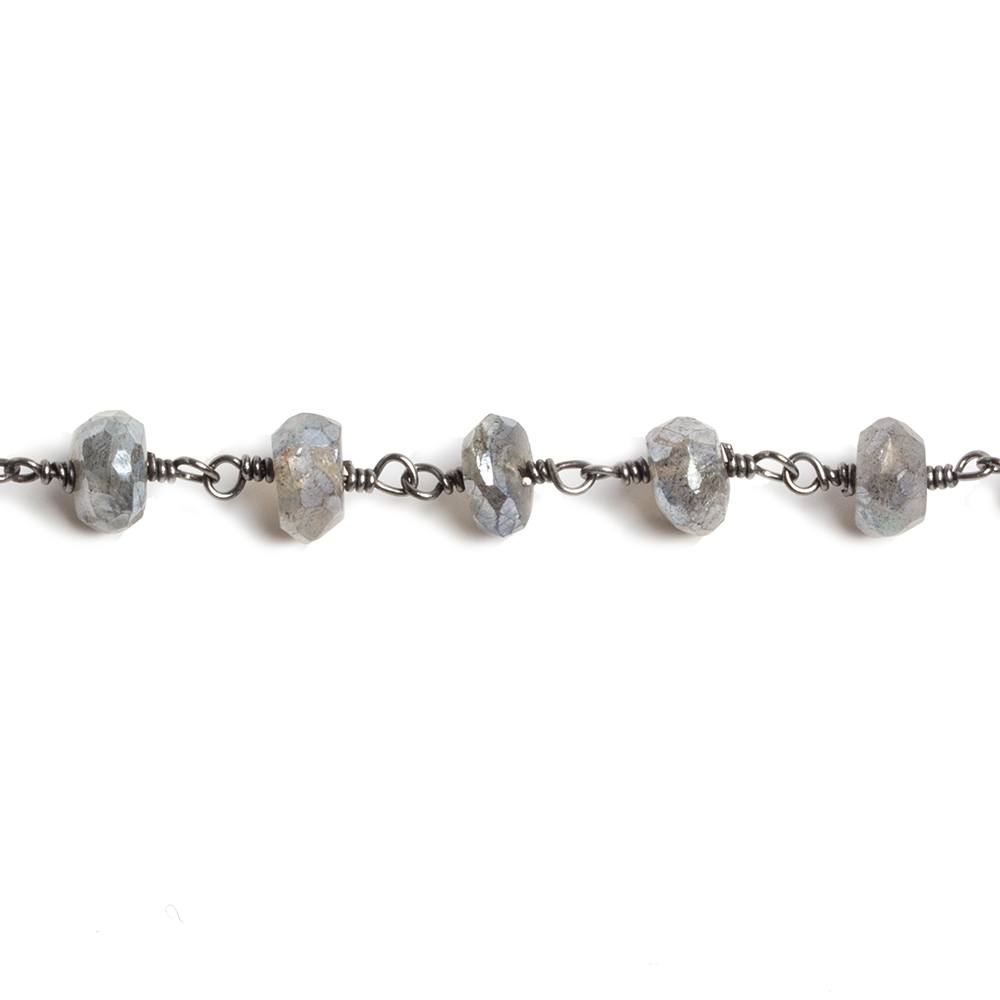 6mm Mystic Labradorite faceted rondelle Black Gold Chain by the foot 32 beads (ONLINE ORDER ONLY)