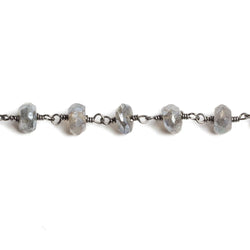 6mm Mystic Labradorite faceted rondelle Black Gold Chain by the foot 32 beads (ONLINE ORDER ONLY)