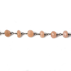 6mm Peach Moonstone faceted rondelle Black Gold Chain by the foot 30 pcs