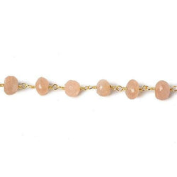 6mm Peach Moonstone faceted rondelle Gold Chain by the foot 30 pcs (ONLINE ORDER ONLY)