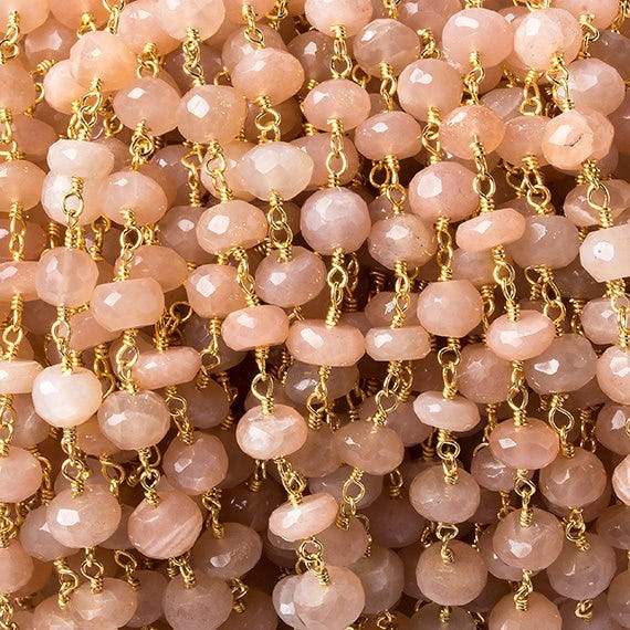 6mm Peach Moonstone faceted rondelle Gold Chain by the foot 30 pcs (ONLINE ORDER ONLY)
