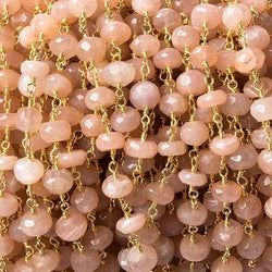 6mm Peach Moonstone faceted rondelle Gold Chain by the foot 30 pcs (ONLINE ORDER ONLY)