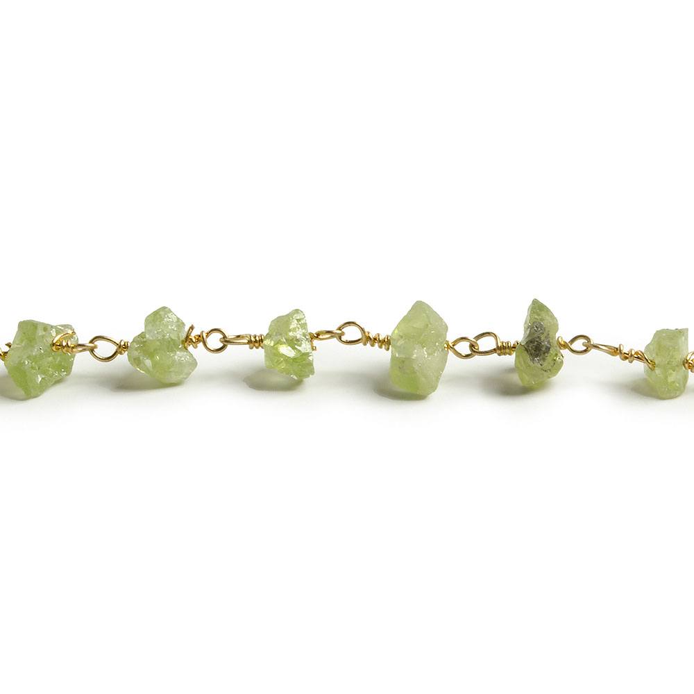 6mm Peridot chip Gold plated Chain by the foot with approximately 35 pieces (ONLINE ORDER ONLY)