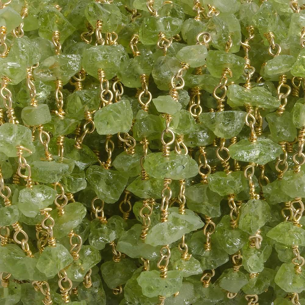 6mm Peridot chip Gold plated Chain by the foot with approximately 35 pieces (ONLINE ORDER ONLY)