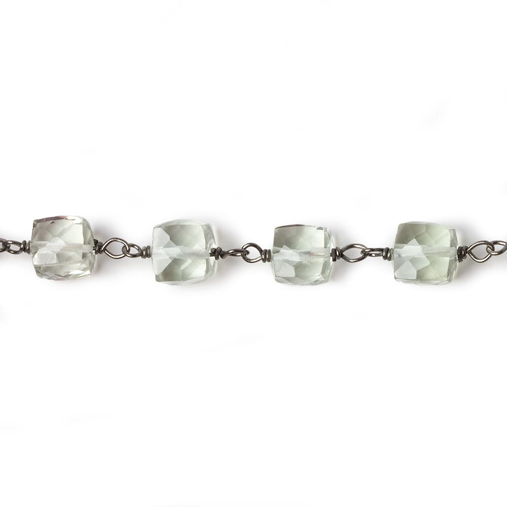 6mm Prasiolite faceted cube Black Gold .925 Silver Chain by the foot 29 pieces (ONLINE ORDER ONLY)