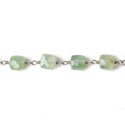 6mm Prehnite faceted cube .925 Silver Chain by the foot 29 pieces (ONLINE ORDER ONLY)