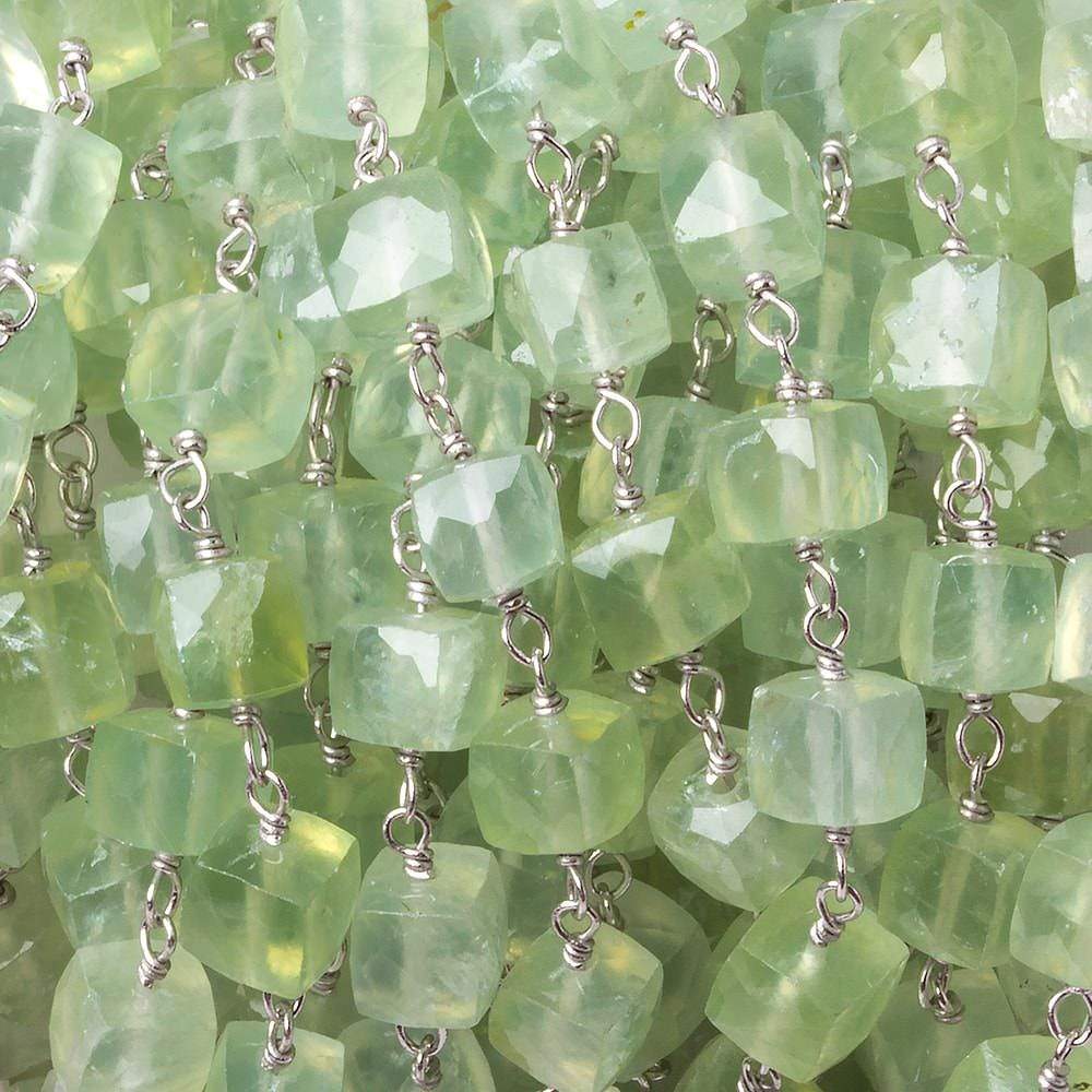 6mm Prehnite faceted cube .925 Silver Chain by the foot 29 pieces (ONLINE ORDER ONLY)