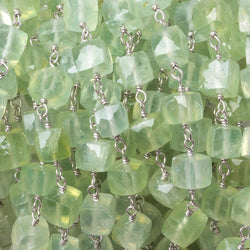 6mm Prehnite faceted cube .925 Silver Chain by the foot 29 pieces (ONLINE ORDER ONLY)